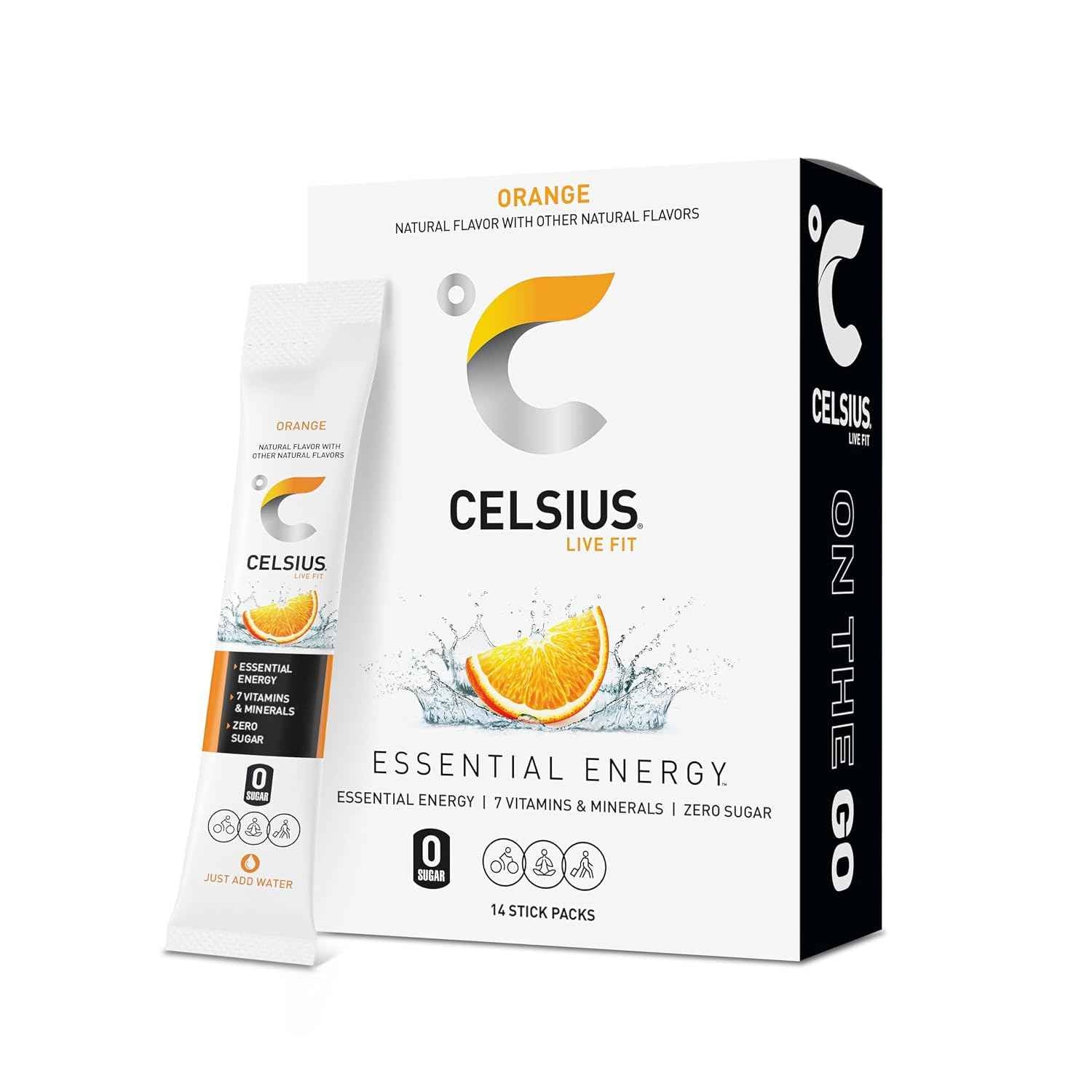 CELSIUS On The Go Orange, Sugar Free Energy Drink Mix (14 Sticks per Pack)