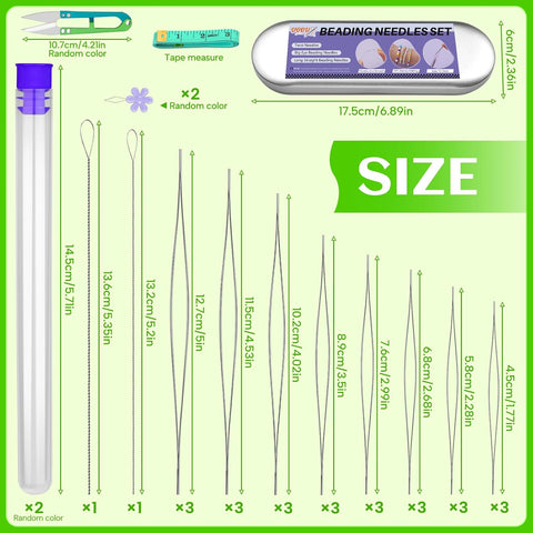 UOOU 32 Pcs Beading Needles Set, 8 Sizes Big Eye Bead Needles