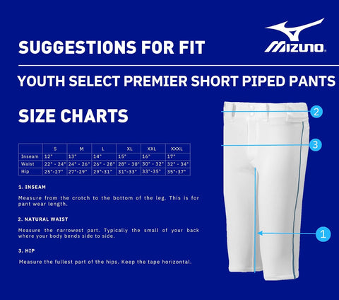 Mizuno Youth Premier Piped Short Baseball Pant
