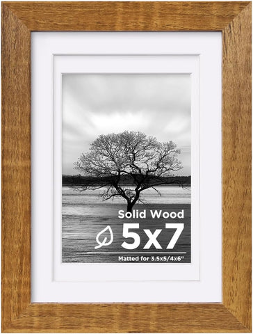 Egofine 5x7 Picture Frame Made of Solid Wood with Plexiglass, Display Pictures 3.5x5/4x6 with Mat or 5x7 Without Mat for Tabletop and Wall Mounting, Teak Wood
