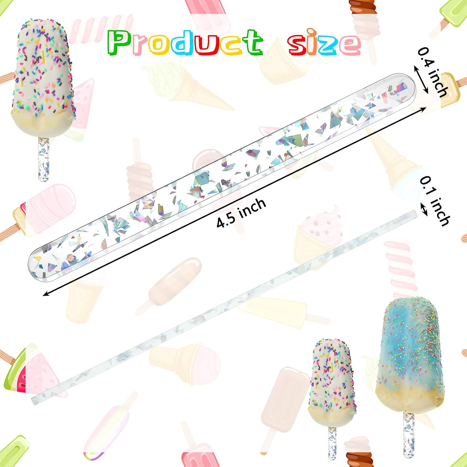 30 Pcs Reusable Acrylic Cakesicle Sticks, 4.5 Inch, Colorful White