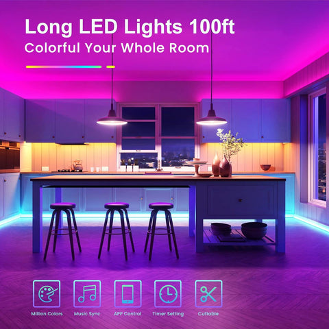 TJOY LED Lights for Bedroom 100ft, RGB Color Changing Led Strip Lighting