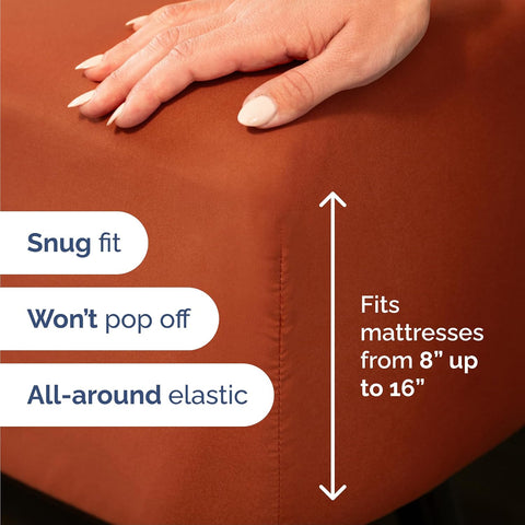 Queen Size 4 Piece Sheet Set - Breathable & Cooling Sheets - Terracotta