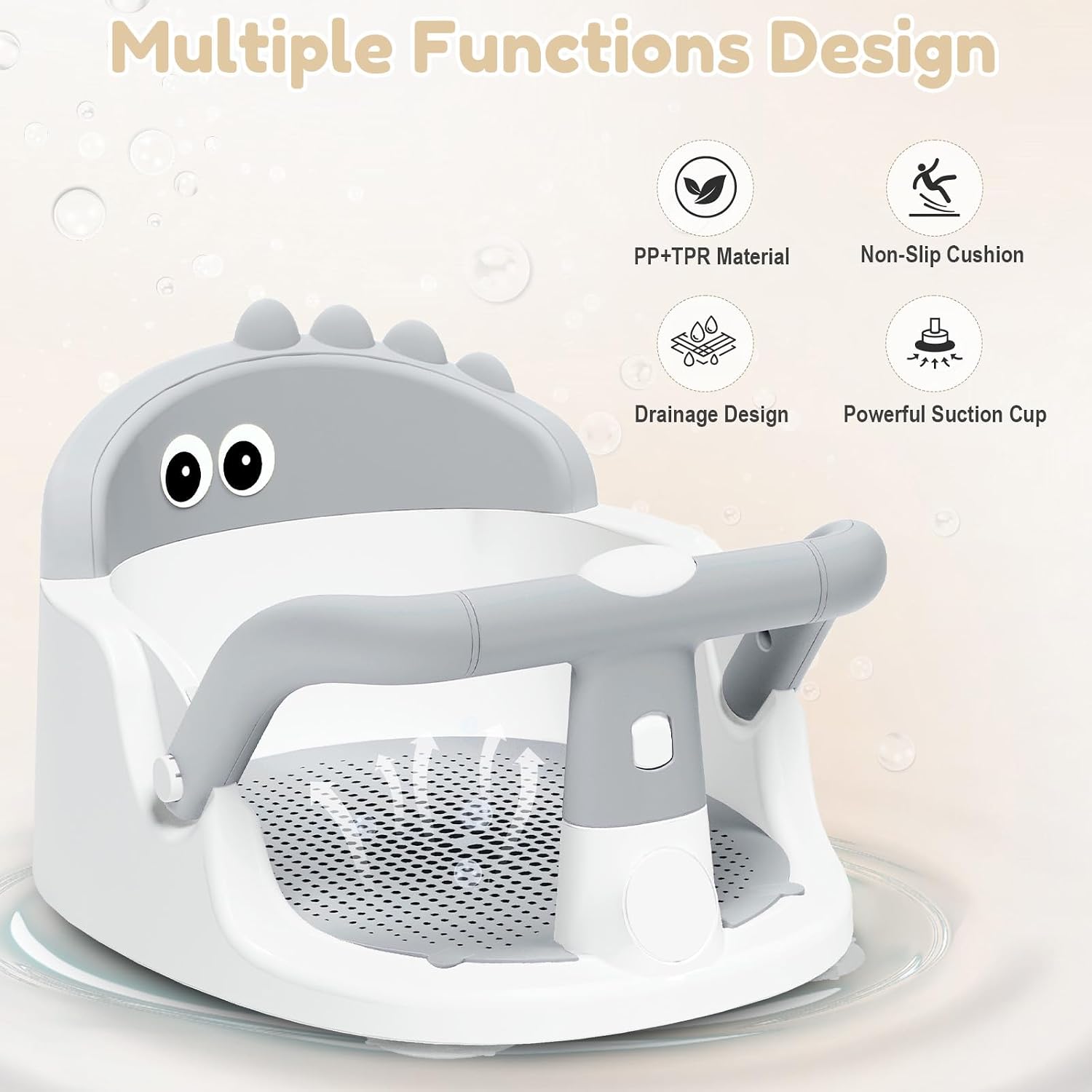 Baby Bath Seat for Babies 6 Months & Up Sitting Up, Non-Slip Baby Bath Chair with Suction Cup, Safe and Comfortable Portable Infant Bath Seat for Bathroom, Bathtub Tub, Easy to Clean (Grey)