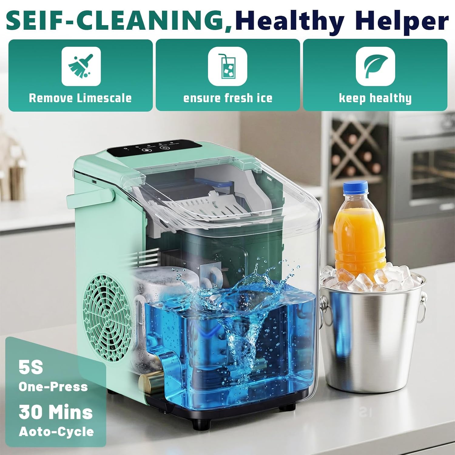 OLIXIS Countertop Ice Maker with Self-Cleaning, Portable Ice Maker Machine