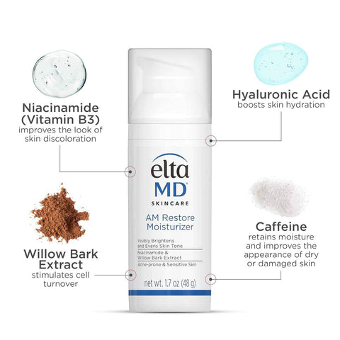 EltaMD AM Restore Daily Lightweight Facial Moisturizer | Smoothes, Hydrates, Brightens, and Tones, Made with Hyaluronic Acid and Niacinamide, For Acne-Prone and Sensitive Skin