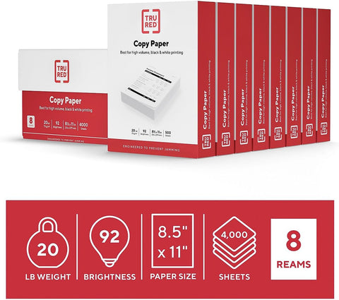 TRU RED by Staples Copy/Printer Paper, 8.5x11, 20lb, 92 Bright, 4,000 Sh/Ct