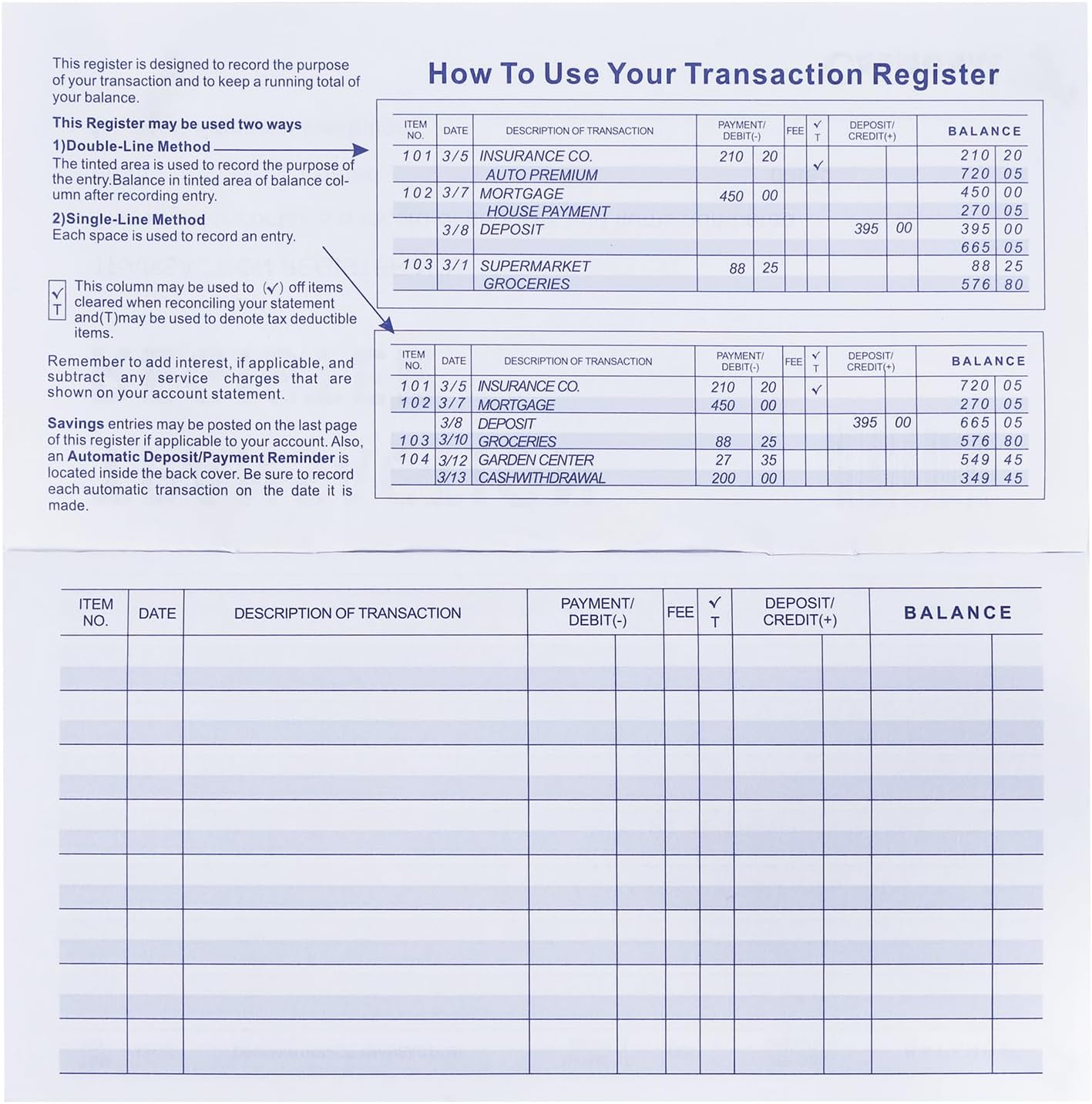 20 Pack Checkbook Register, Check Registers for Personal, Blank Ledger Transaction Registers for Personal or Business Bank, Check Register Book for Checking and Saving Account, Deposit and Credit Card