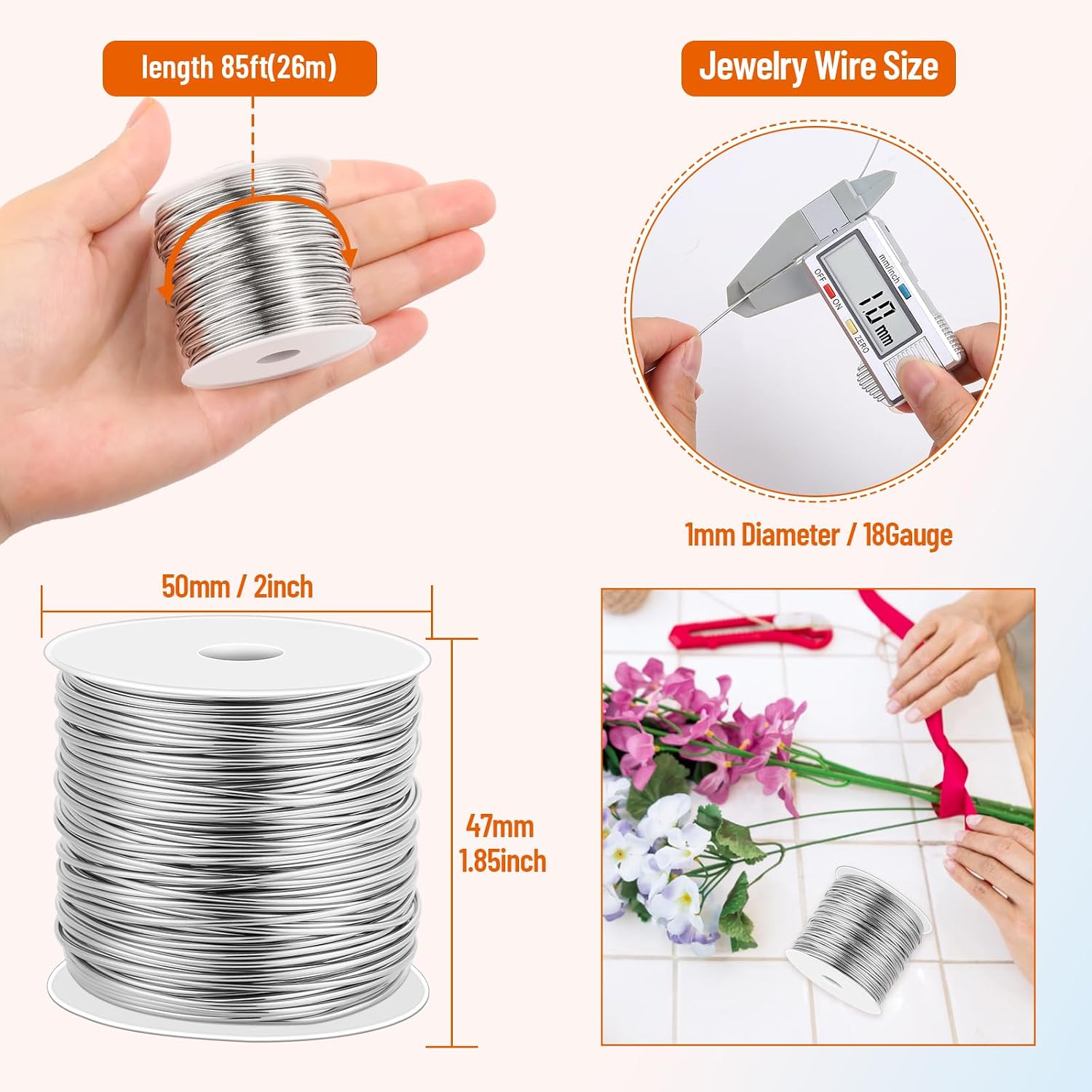 cridoz 18 Gauge Stainless Steel Wire for Jewelry Making, 1mm Baling Wire for Wrapping, Craft and Jewelry Making