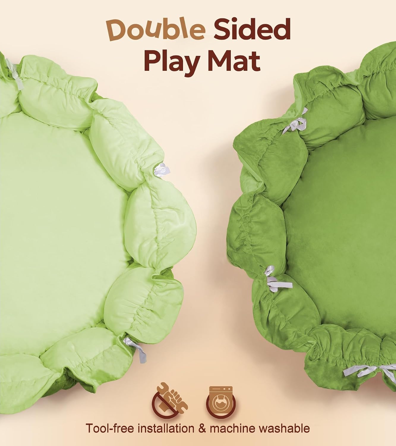 5-in-1 Thick & Plush Baby Play Gym, Baby Play Mats for Floor, Tummy Time Mat with 6 Toys, Convertible Stage-Based Developmental from Babies to Toddlers, Ball Pit, Green