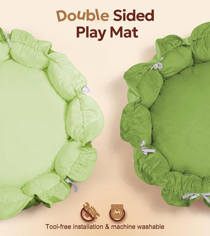 5-in-1 Thick & Plush Baby Play Gym, Baby Play Mats for Floor, Tummy Time Mat with 6 Toys, Convertible Stage-Based Developmental from Babies to Toddlers, Ball Pit, Green