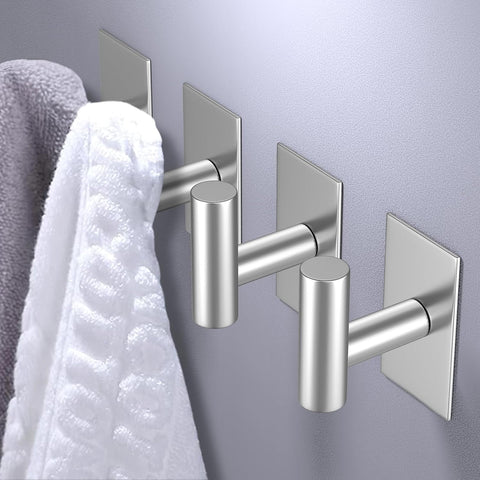 VAEHOLD Wall Towel Hooks, Heavy Duty Sticky Holder Waterproof Towel Hooks for Hanging Coat, Clothes, Closet Hook Wall Mount for Kitchen (Silver, 6 Pack)