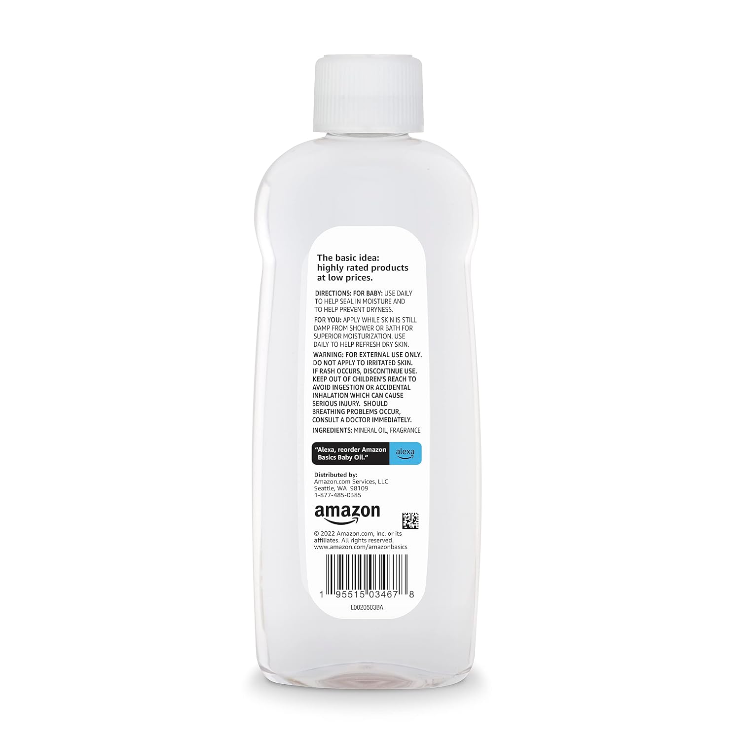 Amazon Basics Baby Oil, Mild & Gentle, Dermatologist Tested, Prevents Moisture Loss, Dry Skin Relief, 14 fl oz, 4-Pack (Previously Solimo)