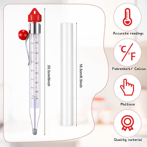 Photect 1 Pcs Candy Thermometer with Pot Clip 8", Red