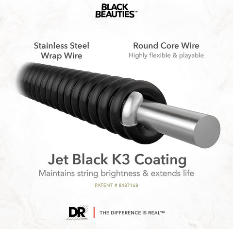 DR Strings BLACK BEAUTIES™ - Black Colored Bass Strings: Heavy 50-110 Tapered