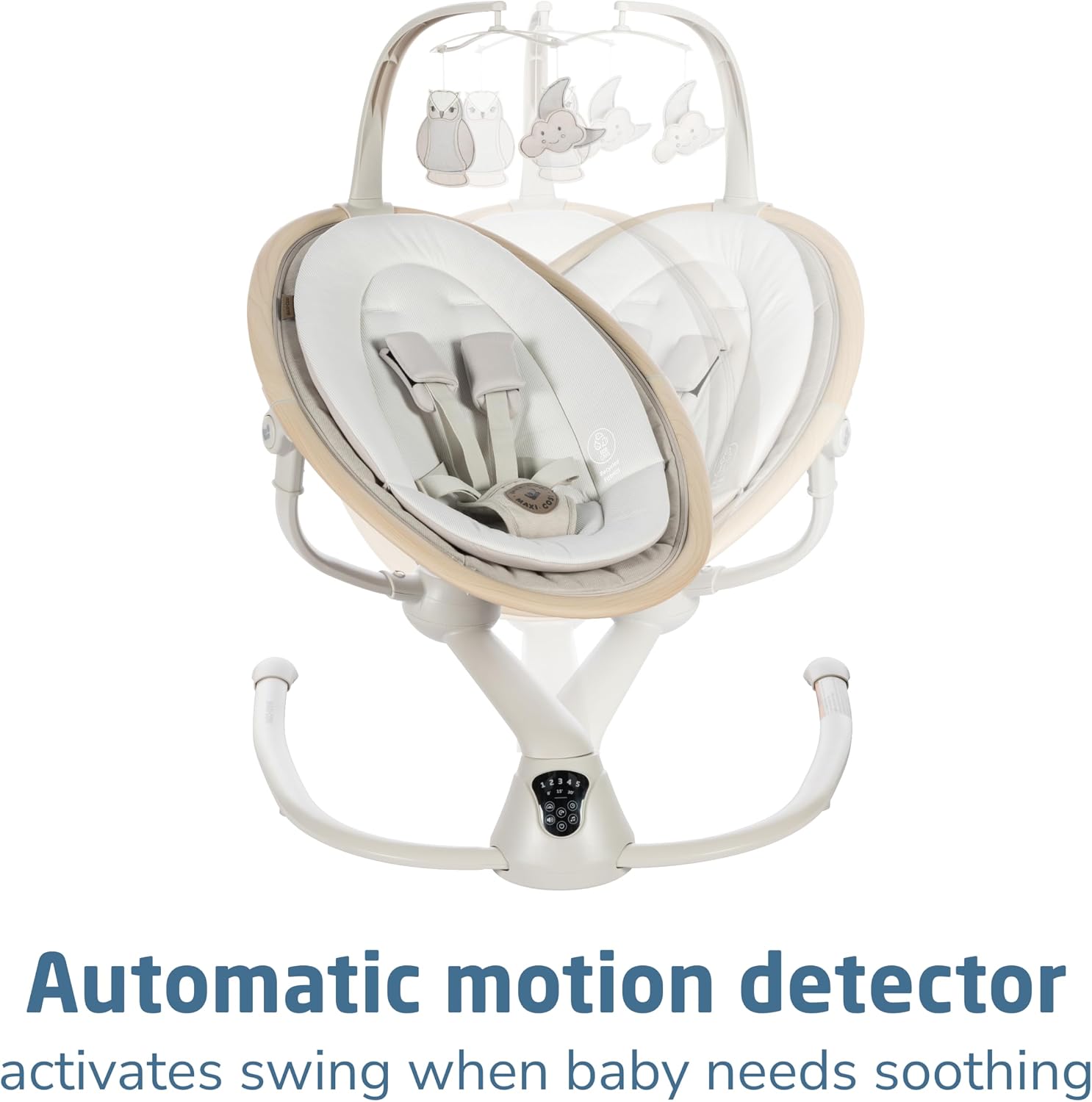 Maxi-Cosi Cassia Smart Baby Swing for Infants, Portable, Foldable Infant Swing with Music, 360 Rotation, 5 Speeds, 12 Melodies, EcoCare Fabric, Auto Motion Sensor, 2 Reclines, Classic Oat