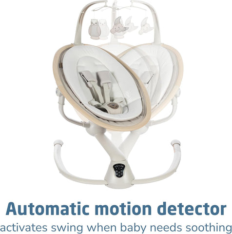 Maxi-Cosi Cassia Smart Baby Swing for Infants, Portable, Foldable Infant Swing with Music, 360 Rotation, 5 Speeds, 12 Melodies, EcoCare Fabric, Auto Motion Sensor, 2 Reclines, Classic Oat