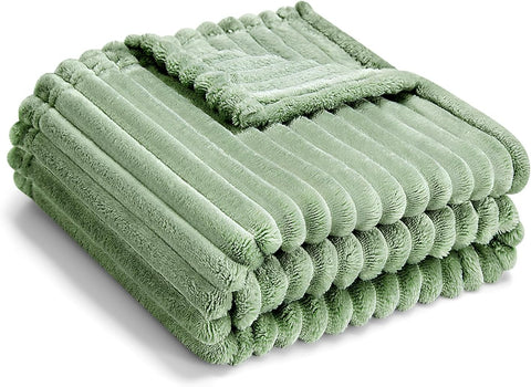 Soft Fleece Baby Blanket Ultra Cozy Green Baby Blankets for Boys Warm and Lightweight Infant Toddler Newborn Receiving Gift with Reversible Stripes for Crib Stroller, 30x40 Inch, Sage Green