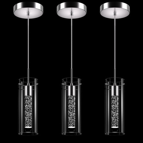 LED Crystal Pendant Lights for Kitchen Island, Brushed Nickel, 3 Pack