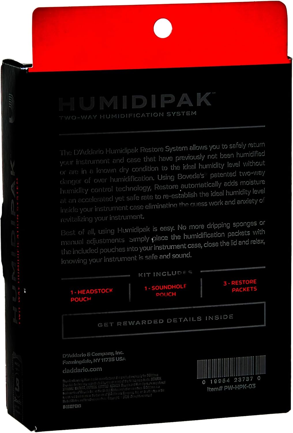D'Addario Humidipak Guitar Restore Kit, Two-Way Case Humidity Control