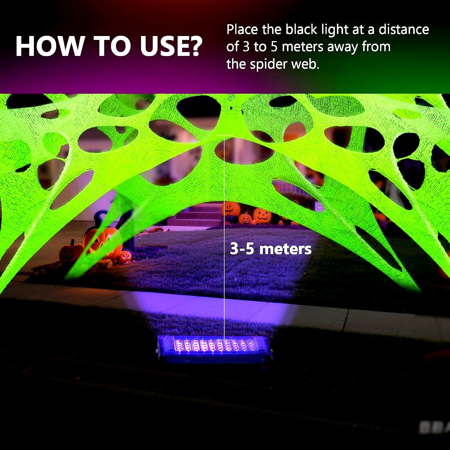 Glow in The Dark Green 1000 Sqft Uncut Giant Spider Web Halloween Decorations Outdoor with 1 Black Light &10 Ground Nails Stretchy Beef Cloth Netting DIY for Yard Party