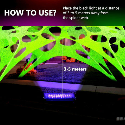 Glow in The Dark Green 1000 Sqft Uncut Giant Spider Web Halloween Decorations Outdoor with 1 Black Light &10 Ground Nails Stretchy Beef Cloth Netting DIY for Yard Party