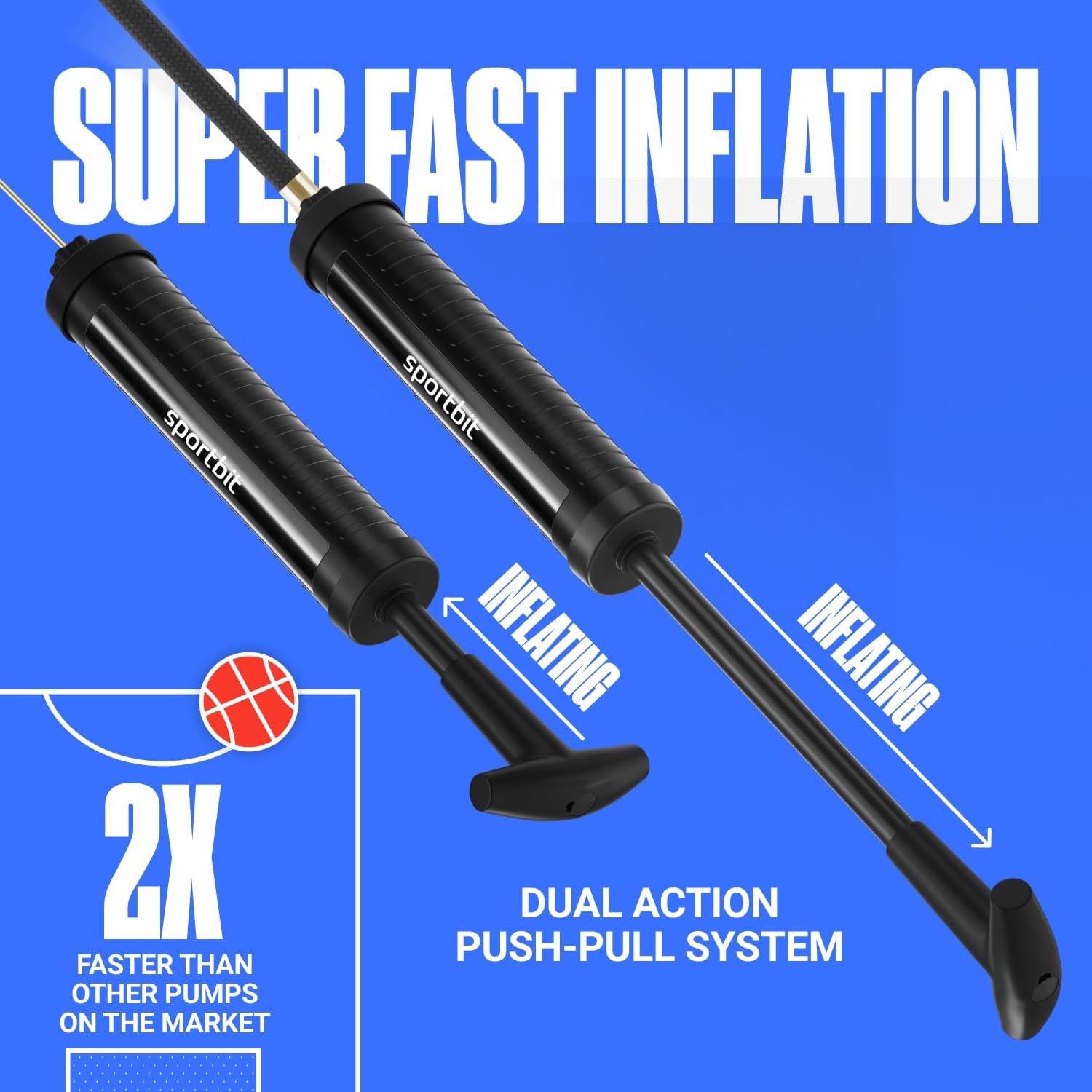 Push & Pull Inflating System, Hand Pump for Basketball, Volleyball, Soccer & Football, Court & Gym Ready
