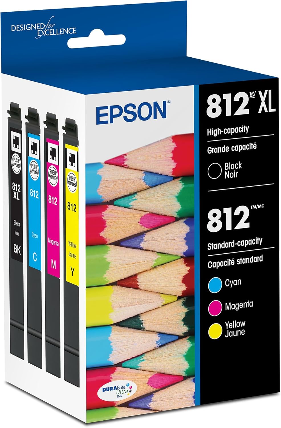 Epson 812 Genuine Ink Cartridge XL Black and Standard Color Combo Pack