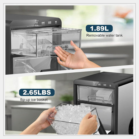 Ice Makers Countertop, 44lbs/24H Nugget Ice Machine, Self-Cleaning