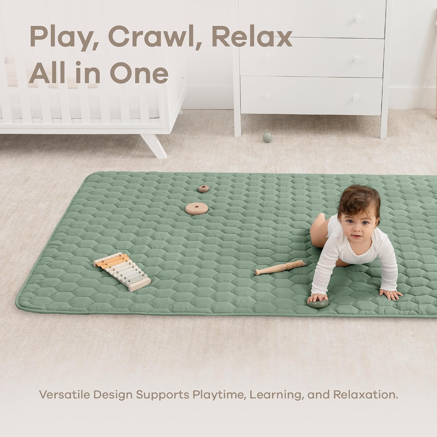 Comfy Cubs Rectangle Kids Play Mat Med 48x72in Baby Floor Mat - Fern