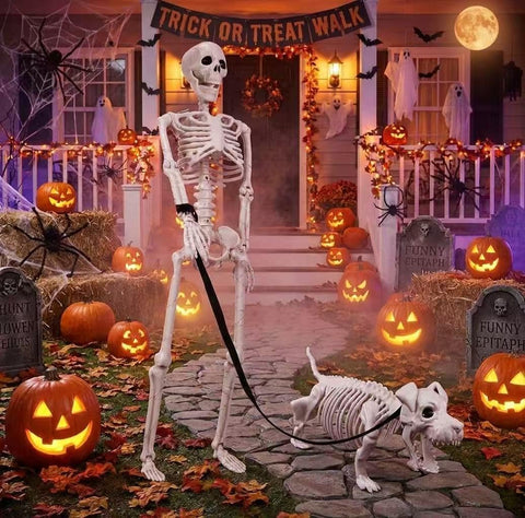 Lighted Human & Dog Skeleton Halloween Decorations Outdoor/Indoor