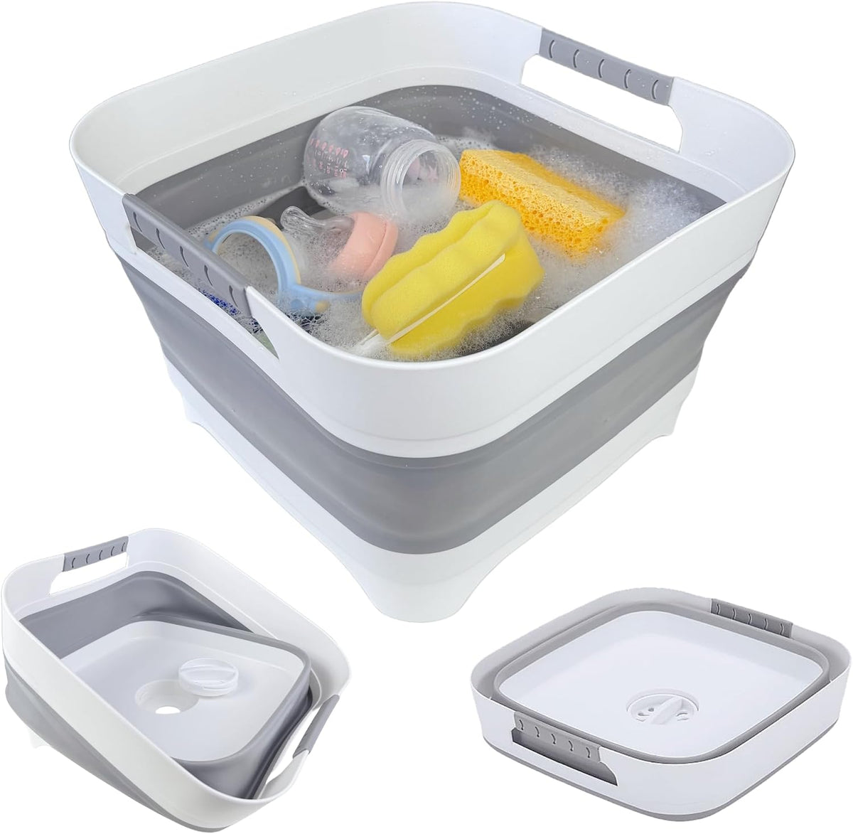 GIMWA 2.6 Gal Collapsible Baby Bottle Wash Basin with Drain Plug