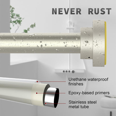 Thestoa Brushed Nickel Shower Curtain Rod Adjustable 43-78 inch, 1"Diameter Spring Tension Curtain Rod No Drill, Anti-Rust Non-Slip Shower Rod for Bathroom Tension Rod