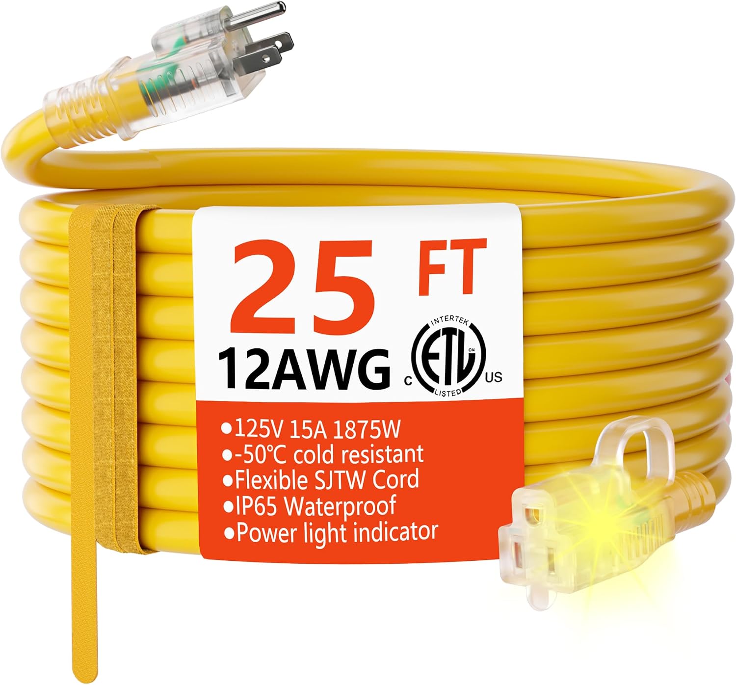 HUANCHAIN 12 Gauge Heavy Duty Outdoor Extension Cord 25 FT Waterproof