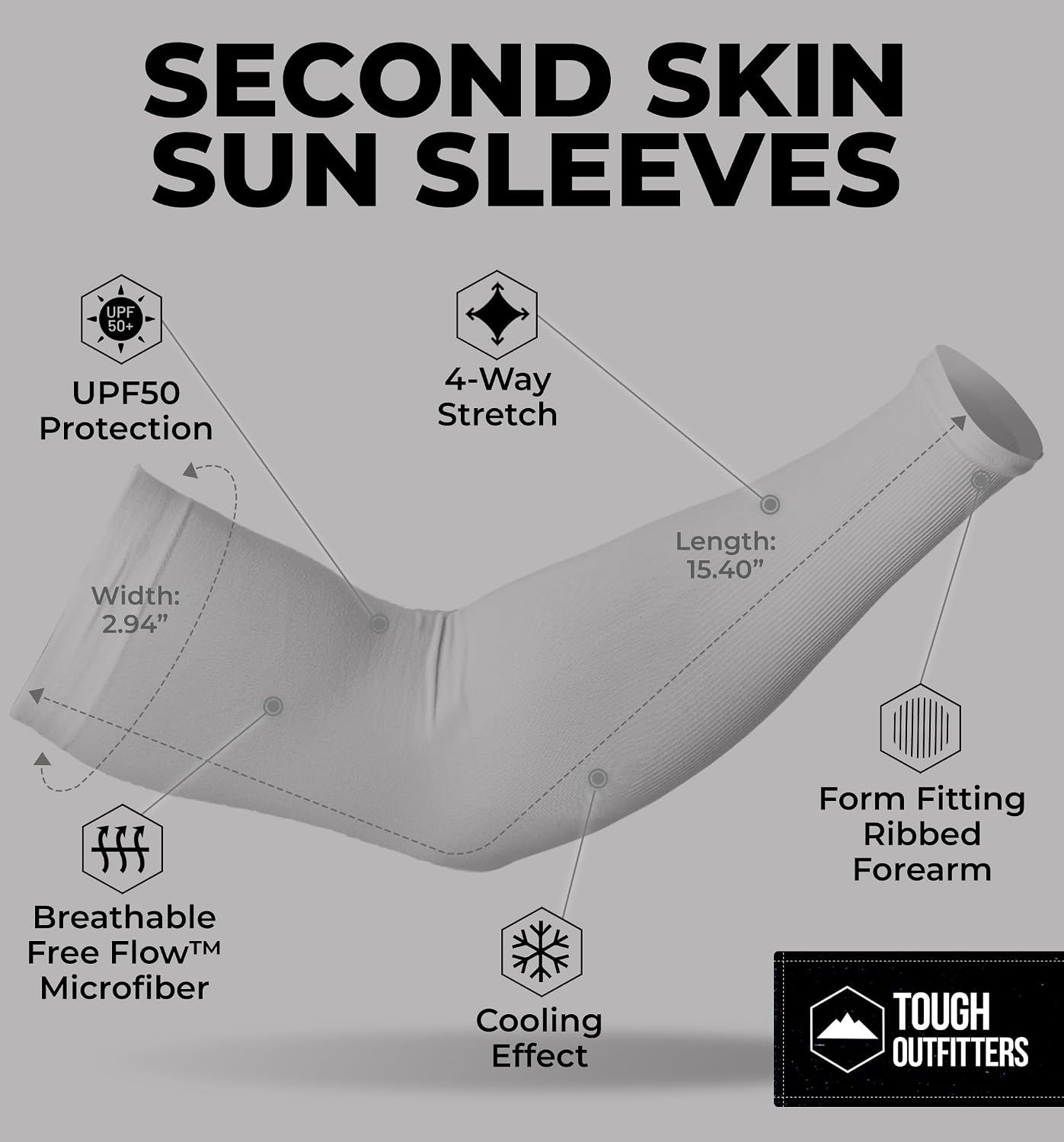 Tough Outdoors UV Arm Sleeves for Men Women - Sun Protection Sleeves - Compression Golf Baseball Cooling Tattoo Arm Sleeve