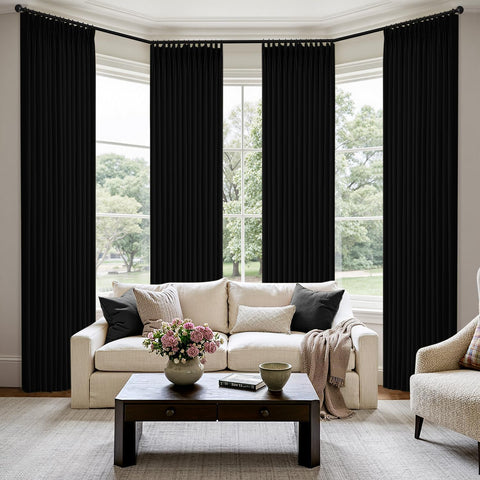 MIULEE Pinch Pleated Thick Linen Curtains 40x102 Inch Black 4 Panels Set