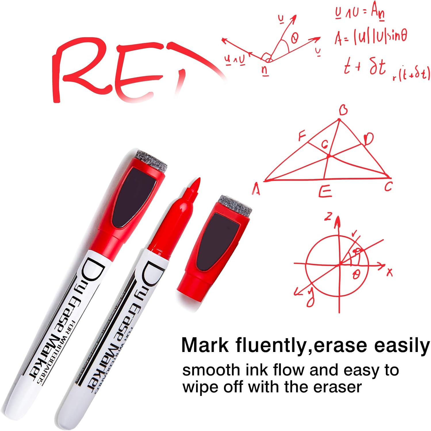 Volcanics Magnetic Green Dry Erase Markers with Eraser Cap, Fine Tip, 12 Count