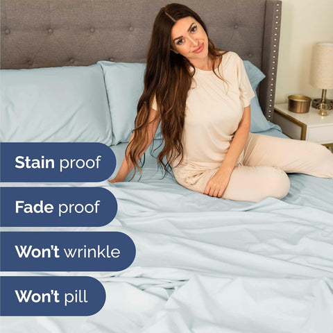 Cal King Size 4 Piece Sheet Set - Breathable & Cooling Sheets - Ice Blue