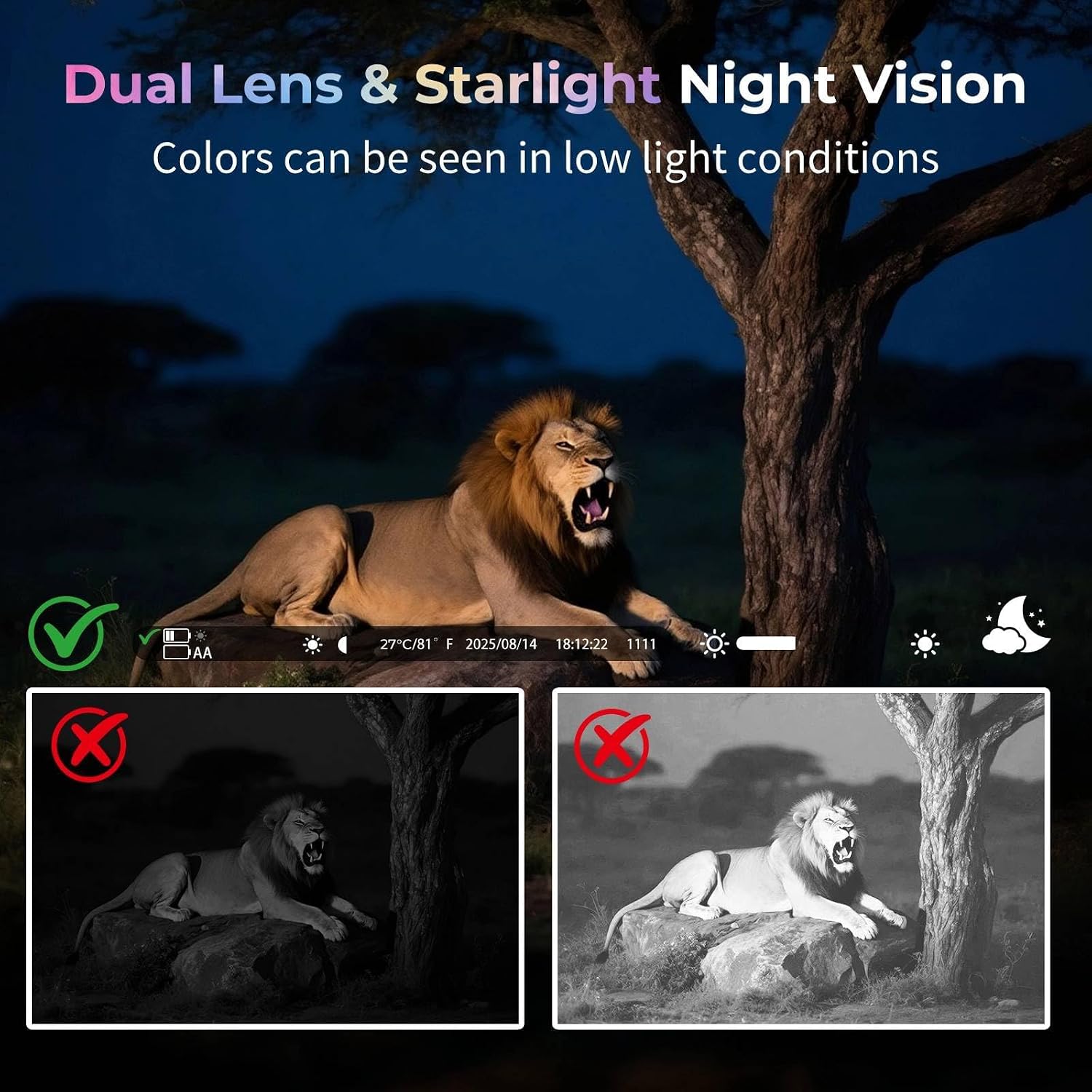 VOOPEAK WiFi Trail Camera 4K Game Camera Starlight Night Vision Dual Lens