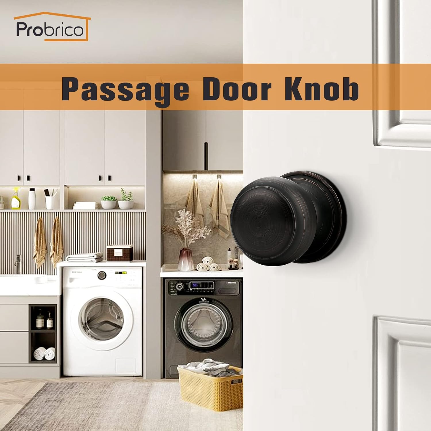 Probrico Oil Rubbed Bronze Door Knobs Interior, Passage Door Knobs for Hallway Closet, Keyless Interior Door Knob, 10 Pack