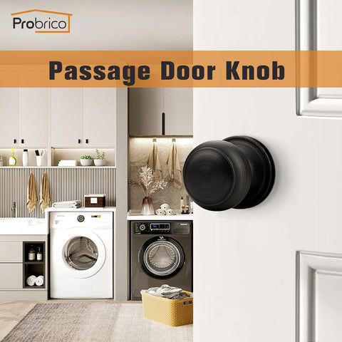 Probrico Oil Rubbed Bronze Door Knobs Interior, Passage Door Knobs for Hallway Closet, Keyless Interior Door Knob, 10 Pack
