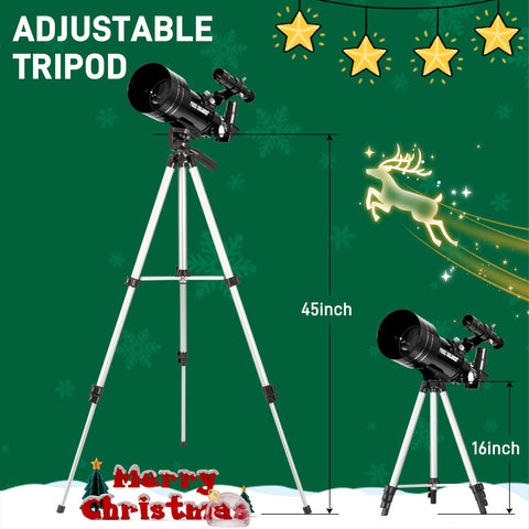 Telescope for Adults Beginners, 70mm Aperture Refractor Telescope for Stargazing with Adjustable Tripod Phone Adapter Wireless Remote Perfect Astronomy for Age Over 8 Years Old, Black