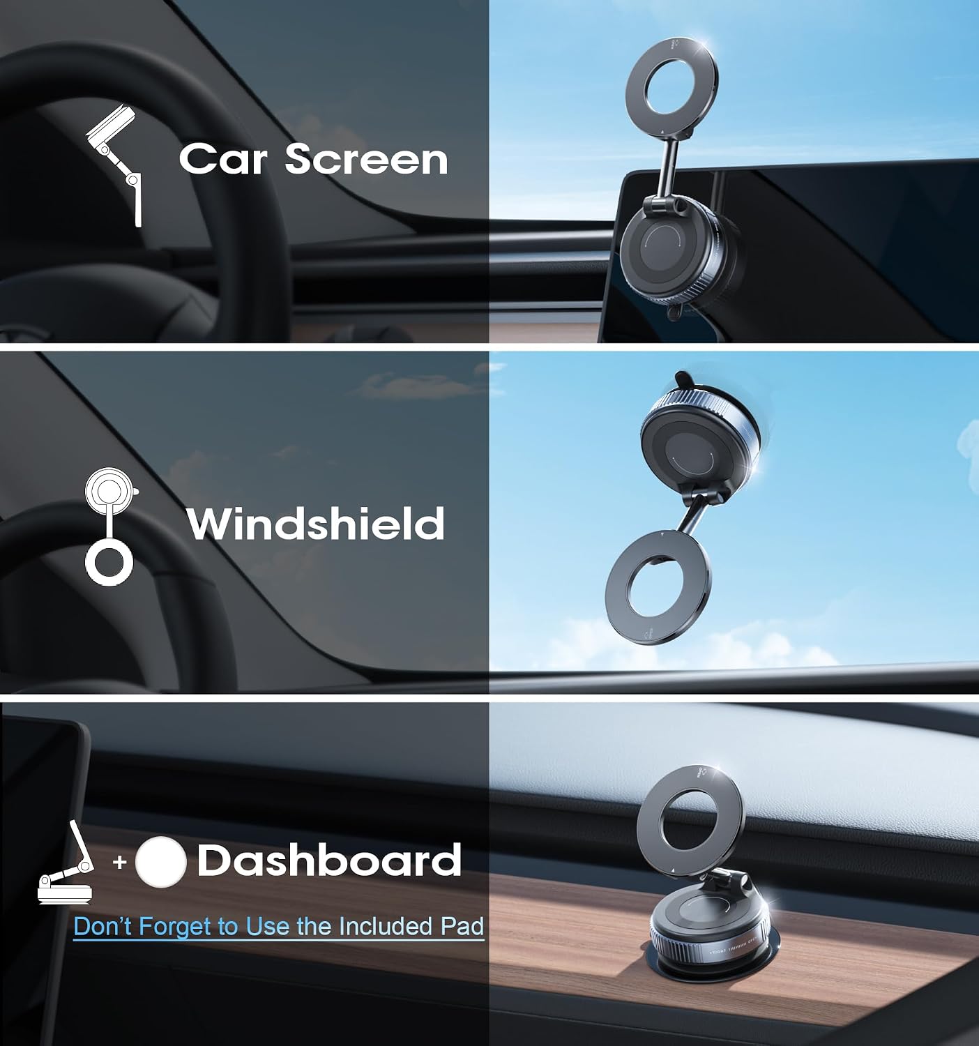 REOKILY 2026 Upgraded Vacuum Magnetic Car Phone Holder 360° Reinforced 96LBS Ultra Suction Cup Phone Mount for MagSafe Cell Phone Holders for Your Car/Gym/Mirror Mount for iPhone & Android