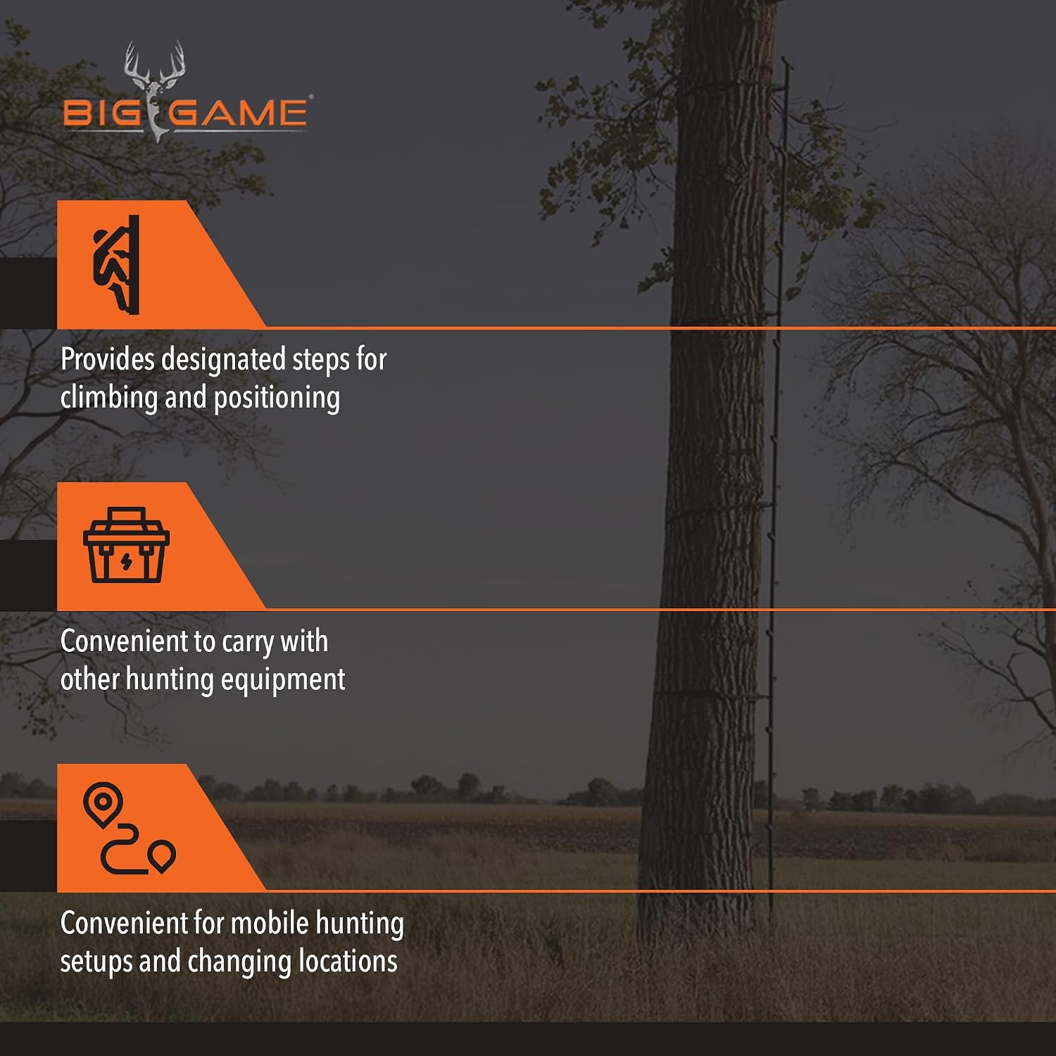BIG GAME Climbing Ladder Sticks, Tree Stand and Hunting Gear System, 20’ Quick-Stick - Portable Safety Accessories and Equipment for Mobile Deer Hunters, Climbers, and Shooters