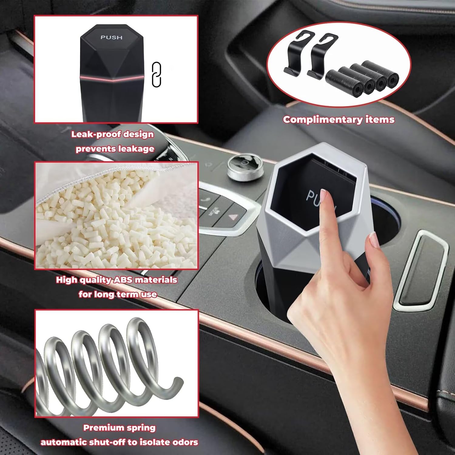 BFXM Car Trash Can Small Trash Bin with Lid, Car Accessories for Women