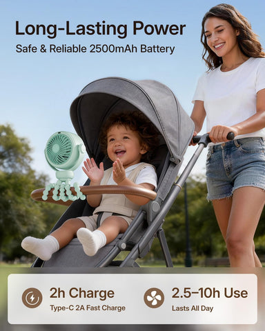 SWEETFULL Portable Stroller Fan, Pinch-Proof Baby Fan - Green