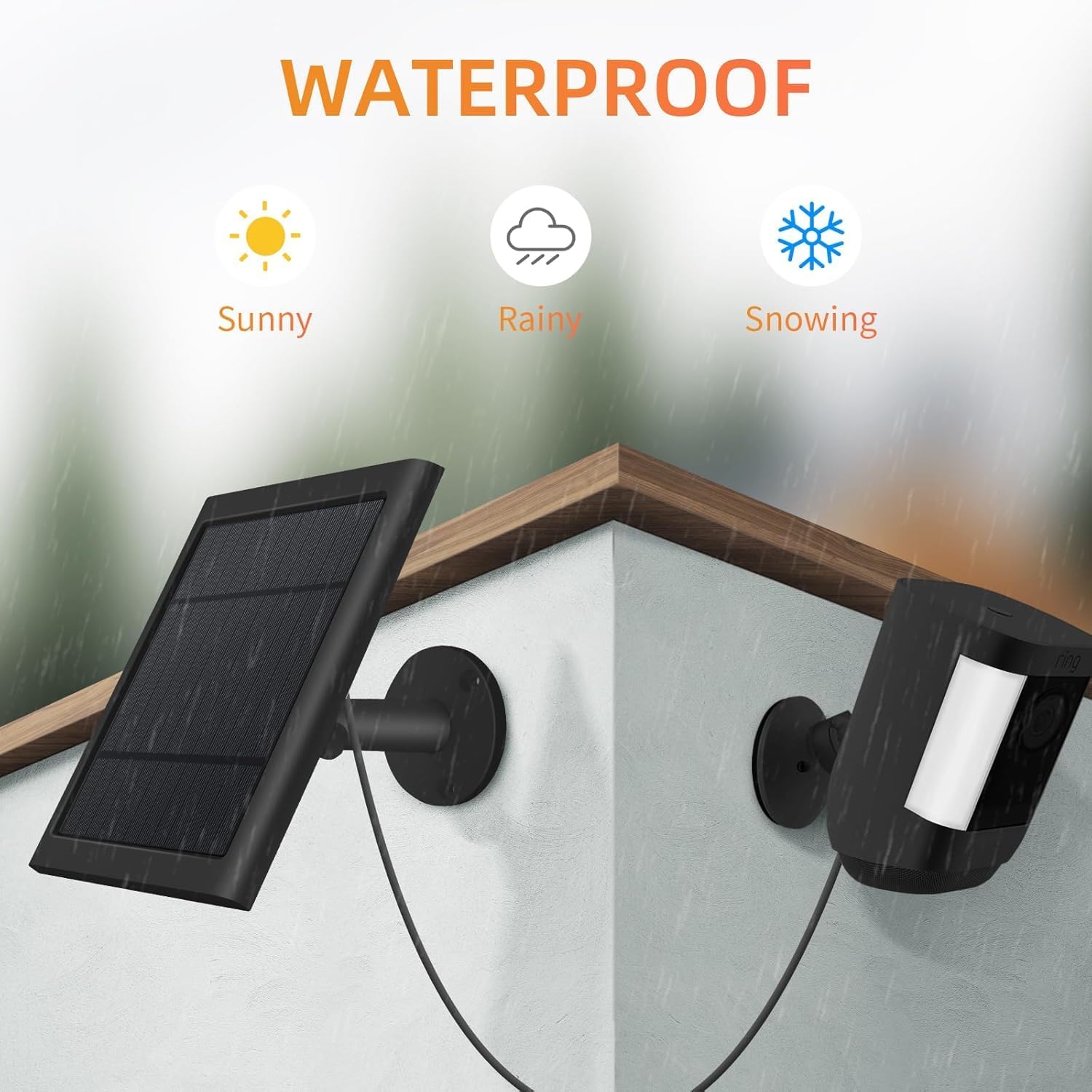 Solar Panel for Ring Camera, 1 Pack 4W Solar Charger with 10FT Cable, USB-C to Barrel Plug Adapter, Compatible with Ring Stick Up Cam Battery/Pro, Spotlight Cam Battery/Plus/Pro, Reolink Argus Pro