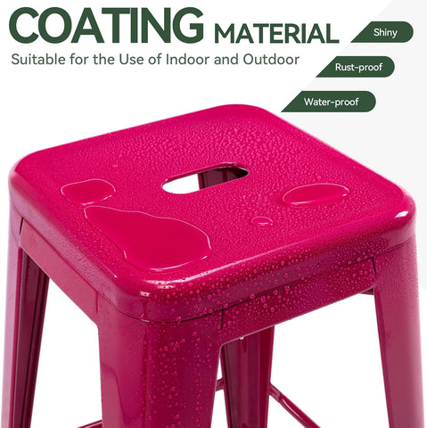 24 Inch Metal Bar Stools Set of 2, Stackable for Indoor Outdoor, Hot Pink