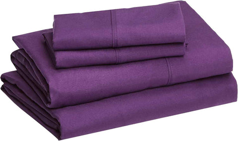 Amazon Basics Lightweight Super Soft, Comfortable, Breathable, Wrinkle Resistant Microfiber 4 Piece Bed Sheet Set with 14-Inch Deep Pockets, Queen, Plum, Solid
