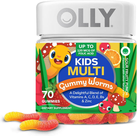 OLLY Kids Multi Gummy Worms, Overall Wellness & Immune Support - 70 Count